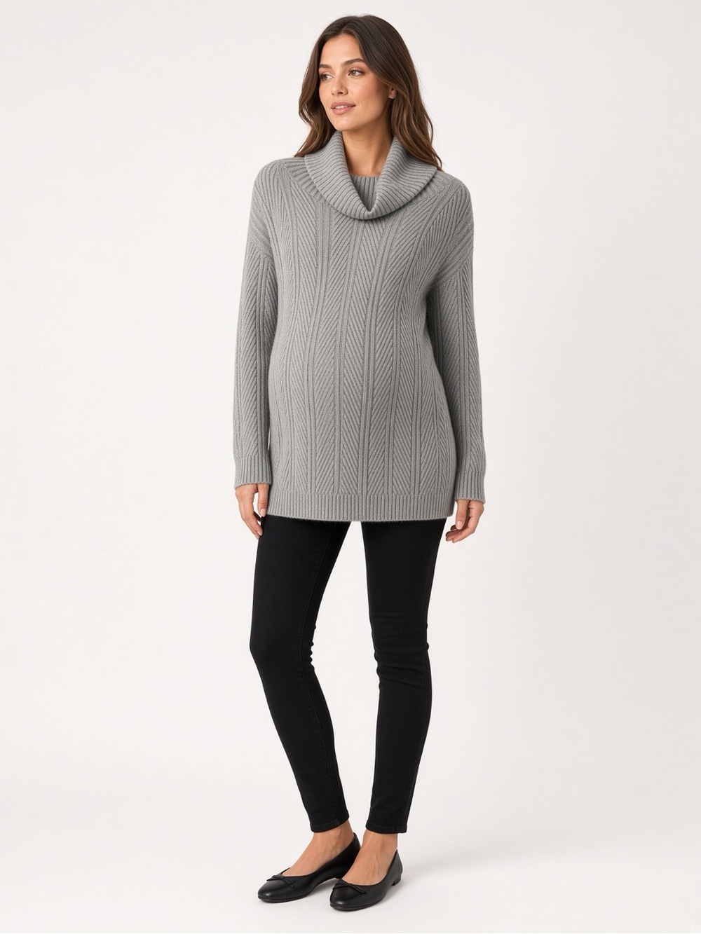 Isabel Maternity by Ingrid & Isabel Light Grey Cable Cowl Sweater